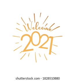 Welcome 2021 with lines gold gradient style icon design, Happy new year welcome celebrate and greeting theme Vector illustration