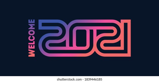 Welcome 2021. Modern cover of calendar with orginal inscription. Poster template for Night dance party 2021. Horizontal banner. Invitation to the new year party.