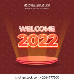 welcome 2022 3D text effect, editable text for new year celebration