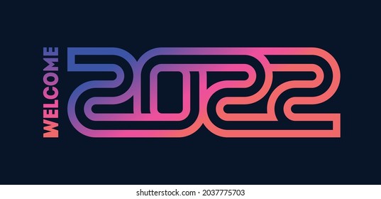 Welcome 2022. Invitation to the new year party. Poster template for Night dance party 2022. Modern cover of calendar with original inscription. Horizontal banner.