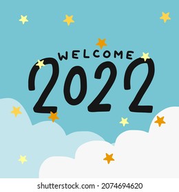 Welcome 2022 word on star sky vector illustration	