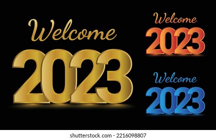 Welcome 2023 golden text effects combo set for Happy new year.