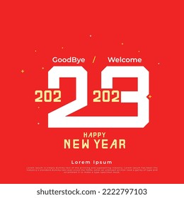 welcome 2023, Good bye 2022.
Happy new year card for 2023. vector illustration.