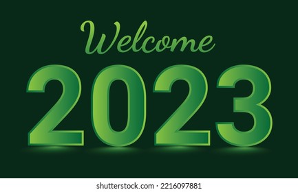 Welcome 2023 green text effects for the happy new year social media banner background template design