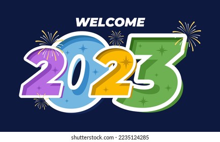 welcome 2023. Happy new year 2023. banner, flyer, greeting card and media post template