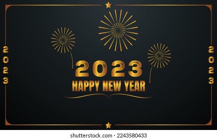 Welcome 2023 happy new year logo shining stars minimalist logo with gradient background
