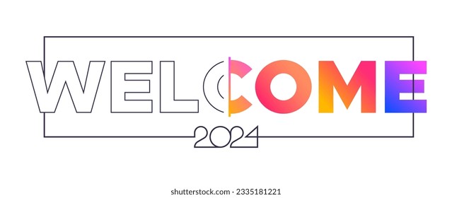 welcome 2024 greeting design template. outline style transition to text filled. minimalist and flat style greeting design welcome new year 2024. suitable for website banner and poster