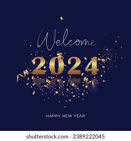 Welcome 2024. Happy New Year Instagram post or greeting card. Vector illustration.