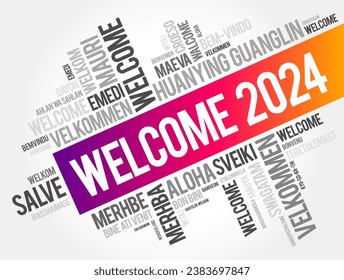 WELCOME 2024 word cloud in different languages, conceptual background