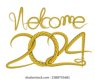 Welcome 2024  year numbers in form of golden chain