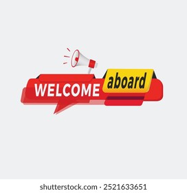 Welkom aan boord, Kleurensticker. Promotiebanner, promo-element Marketing aankondiging. vector illustratie.