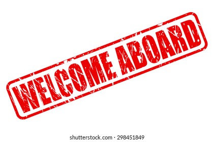 Welcome aboard red stamp text on white