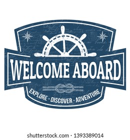 Welcome aboard sign or stamp on white background, vector illustration