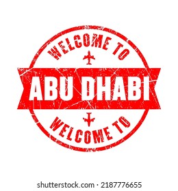 welcome to abu dhabi.  red stamp isolated background