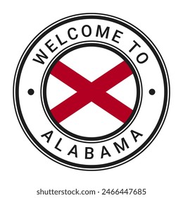 Bienvenido a Alabama aislado signo redondo, sello, etiqueta engomada con Ilustración vectorial de la bandera