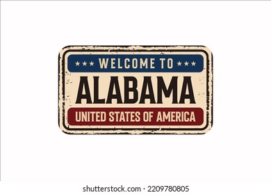 Welcome to Alabama vintage rusty license plate on a white background, vector illustration