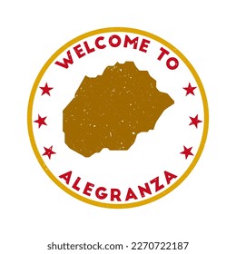 Welcome to Alegranza stamp. Grunge island round stamp with texture in Bloodthirsty Lips color theme. Vintage style geometric Alegranza seal. Artistic vector illustration.