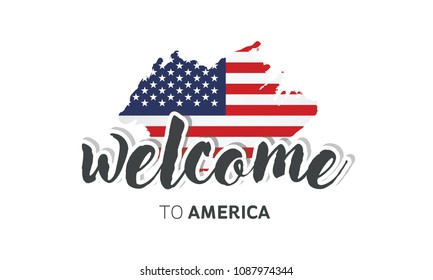 Welcome to America flag sign logo icon