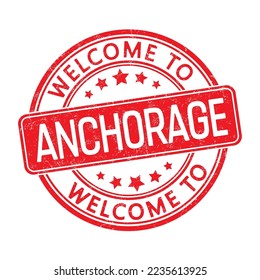 Welcome to ANCHORAGE. Impression of a round stamp with a scuff. Flat style