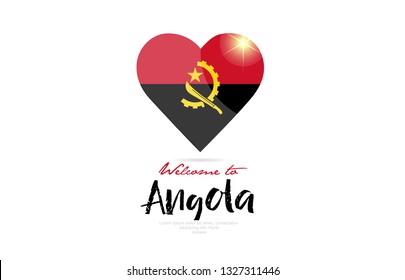 Welcome to Angola country flag inside love heart  design suitable for a logo icon design