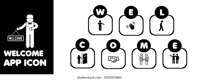 Welcome app icon set black and white color