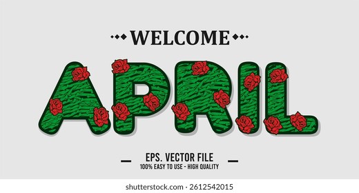 Welcome April Art typography design vector, retro vintage style.