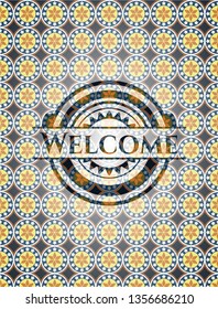 Welcome arabesque emblem background. arabic decoration.