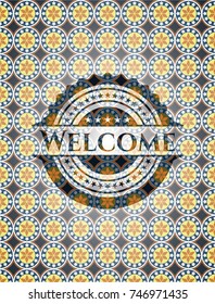 Welcome arabesque style emblem. arabic decoration.