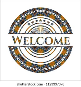 Welcome arabic style badge. Arabesque decoration.