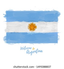 Welcome to Argentina banner. National flag of Argentine Republic in watercolor style design. Symbol and sign. Vector illustration