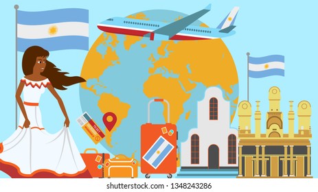 Welcome to Argentina postcard. Travel and journey concept of Latinos country vector illustration with national flag of Argentina