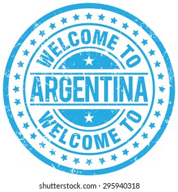 welcome to Argentina stamp, blue