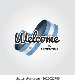 Welcome to Argentina symbol with flag, simple modern logo on white background, vector illustration