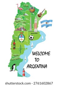 Welcome to Argentina. Travel map of Argentina. Vector art illustration