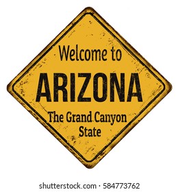 Welcome to Arizona vintage rusty metal sign on a white background, vector illustration