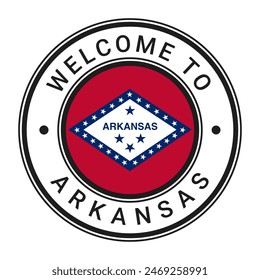 Welcome To Arkansas isolated Round Sign, Stamp, Sticker with Flag vector illustration