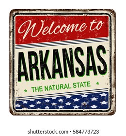 Welcome to Arkansas vintage rusty metal sign on a white background, vector illustration