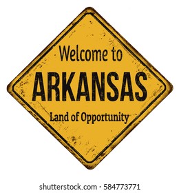 Welcome to Arkansas vintage rusty metal sign on a white background, vector illustration