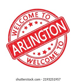 Bienvenidos a Arlington. Impresión de un sello redondo con una escoria. Estilo plano