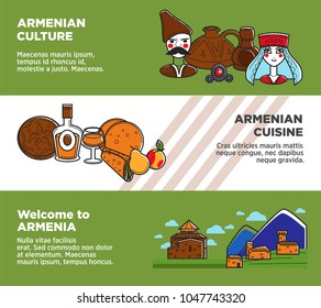 Welcome to Armenia promotional banners with authentic culture and cuisine