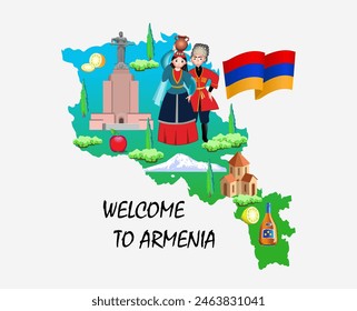 Bienvenidos a Armenia. Mapa turístico de Armenia. ilustración de Arte vectorial