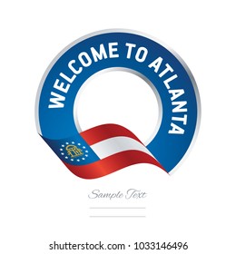 Welcome to Atlanta Georgia flag ribbon travel logo icon stamp