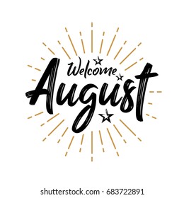 Welcome August - Firework - Vector For Greeting, New Month