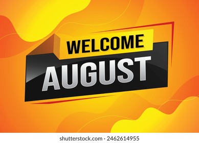 bienvenido agosto palabra concepto de texto icono logo signo símbolo Vector nota 3d estilo para uso página de destino, Plantilla, redes sociales, Web, App móvil, póster, Anuncio, flyer, fondo, Tarjeta de regalo, Cupón

