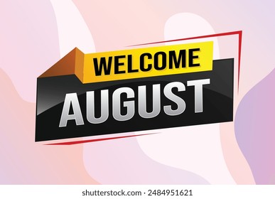 bienvenido agosto palabra concepto de texto icono logo signo símbolo Vector nota 3d estilo para uso página de destino, Plantilla, redes sociales, Web, App móvil, póster, Anuncio, flyer, fondo, Tarjeta de regalo, Cupón

