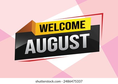 bienvenido agosto palabra concepto de texto icono logo signo símbolo Vector nota 3d estilo para uso página de destino, Plantilla, redes sociales, Web, App móvil, póster, Anuncio, flyer, fondo, Tarjeta de regalo, Cupón

