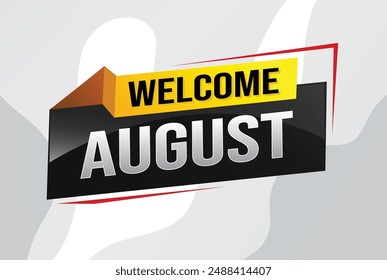 bienvenido agosto palabra concepto de texto icono logo signo símbolo Vector nota 3d estilo para uso página de destino, Plantilla, redes sociales, Web, App móvil, póster, Anuncio, flyer, fondo, Tarjeta de regalo, Cupón

