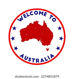 Welcome to Australia stamp. Grunge country round stamp with texture in Midnight in Tokyo color theme. Vintage style geometric Australia seal. Captivating vector illustration.