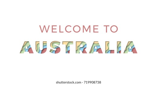 welcome to australia text with paper cut color layers 3d effect