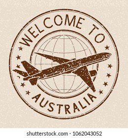 Welcome to Australia travel stamp, on beige background. Vector illustration